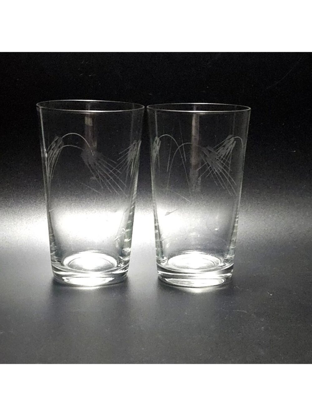 2 Sasaki Wheat Highball Glasses 5" etched vintage elegant glassware 1950s
